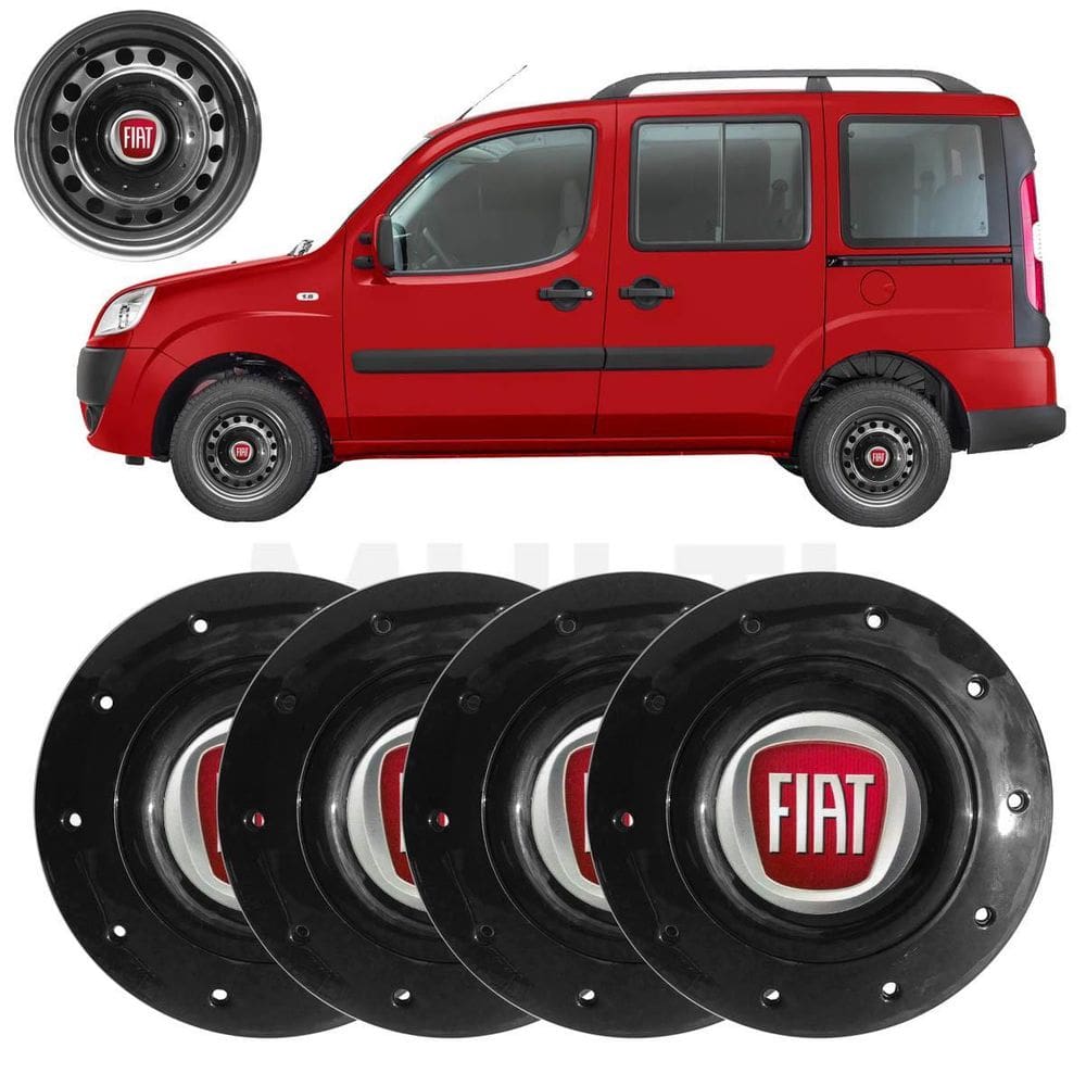 4X Calota Centro Roda Aro 14 Fiat Doblo 2002 A 2021 Preto
