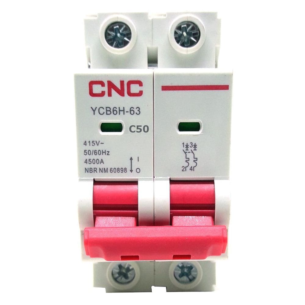 Disjuntor YCB6H-63 Bipolar Curva C 50A CNC - 35,6x78x75,9mm - 230/400V