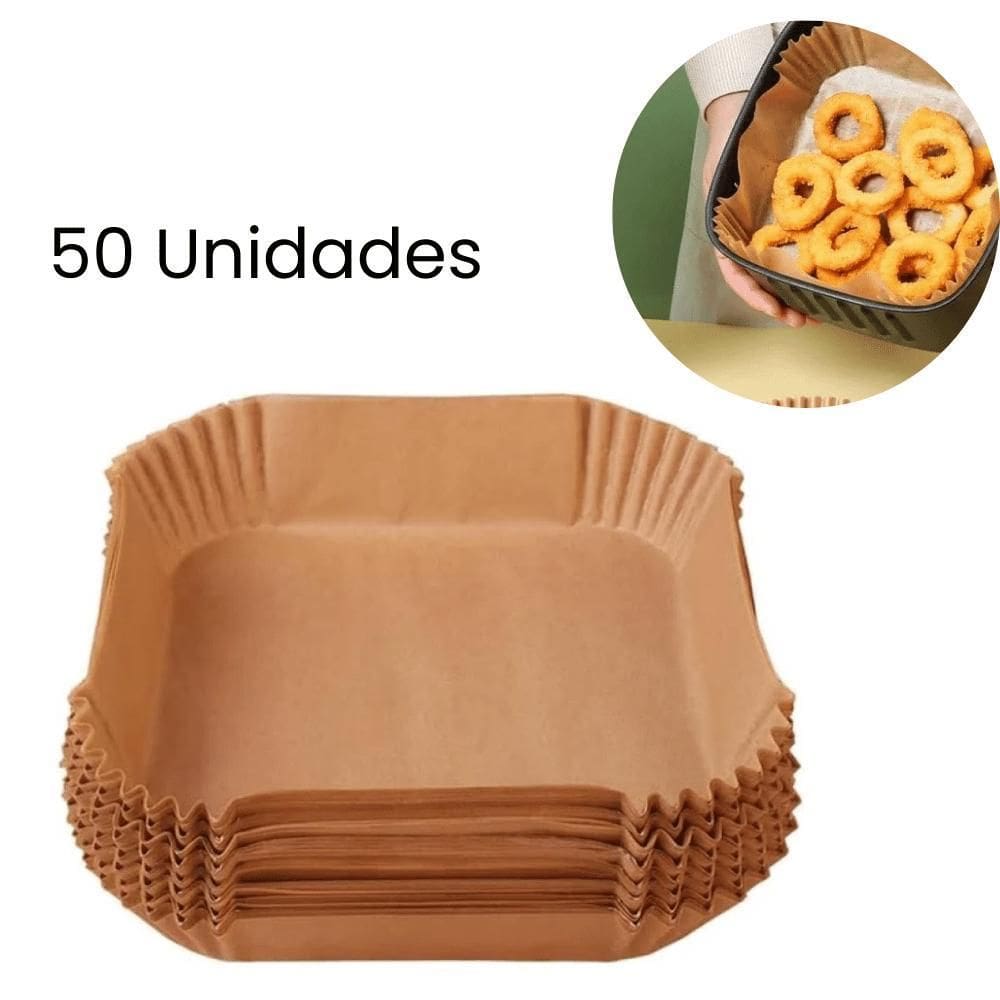 Forma Descartável 50Un Para Air Fryer Quadrada Marrom