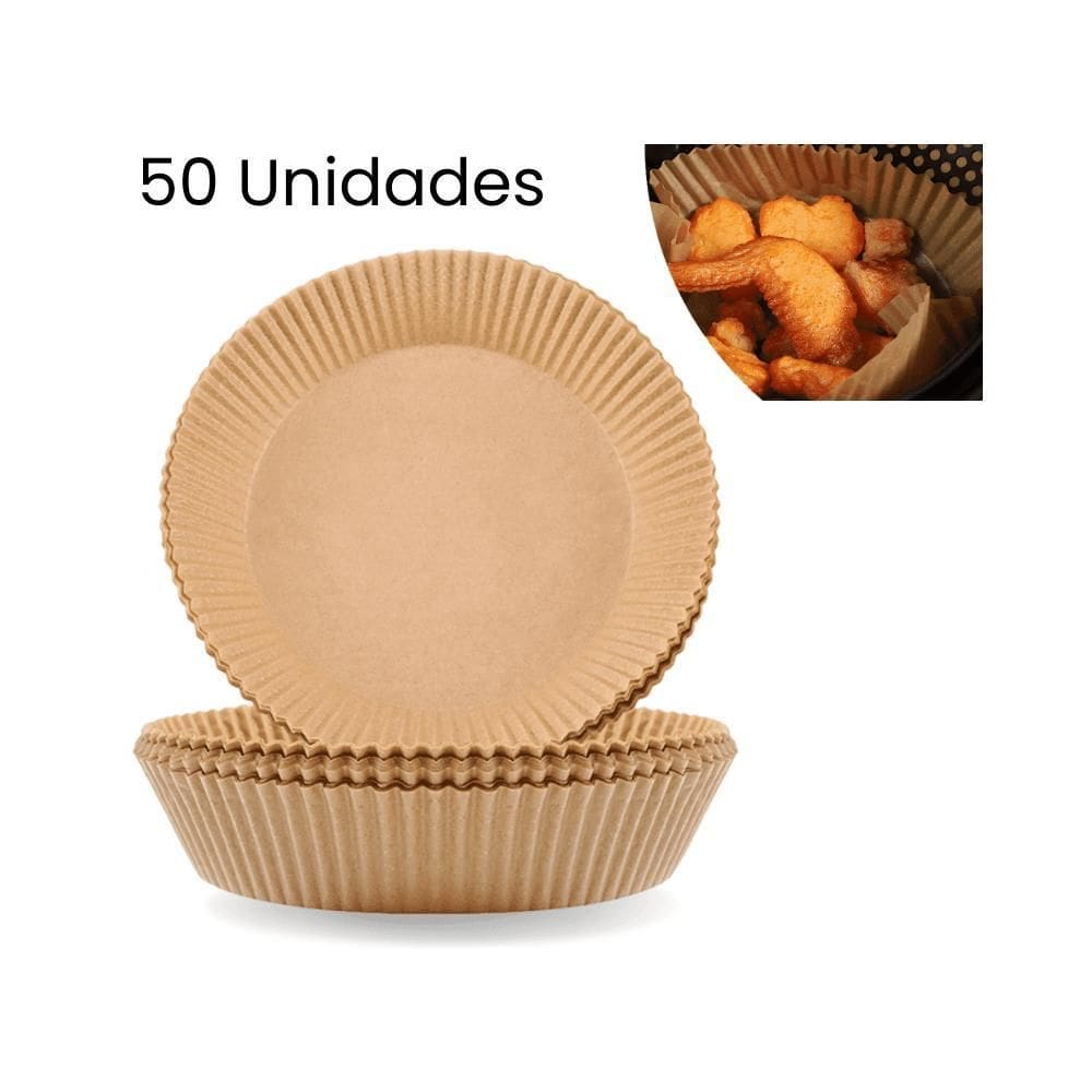 Forma Redonda Descartável 50Un Para Air Fryer Marrom