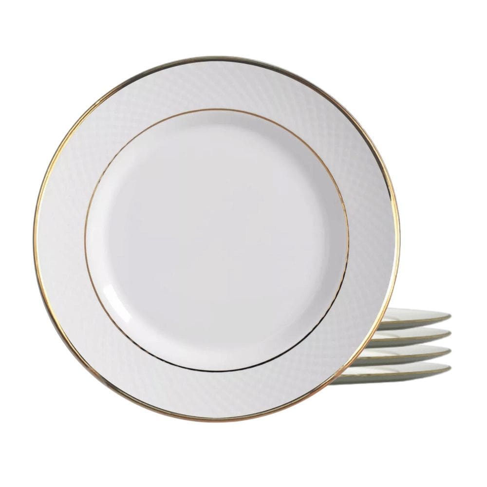Jogo 6 Pratos Fundo Cerâmica 25Cm Borda Dourada Filete Ouro