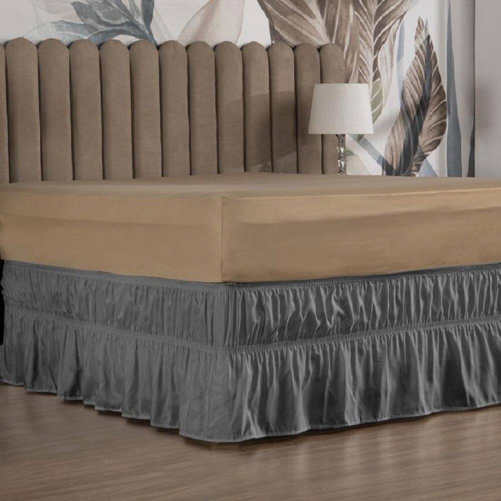 Saia Box Cama Solteiro 2 Elásticos Ajustável Babado 1 Peça