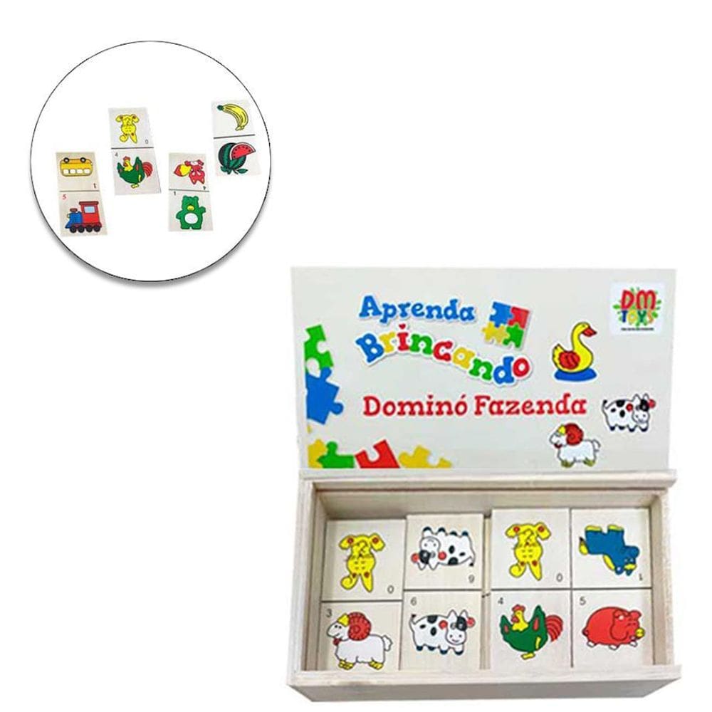 Brinquedo Madeira Dominó Animais Fazenda Bichinho Educativo
