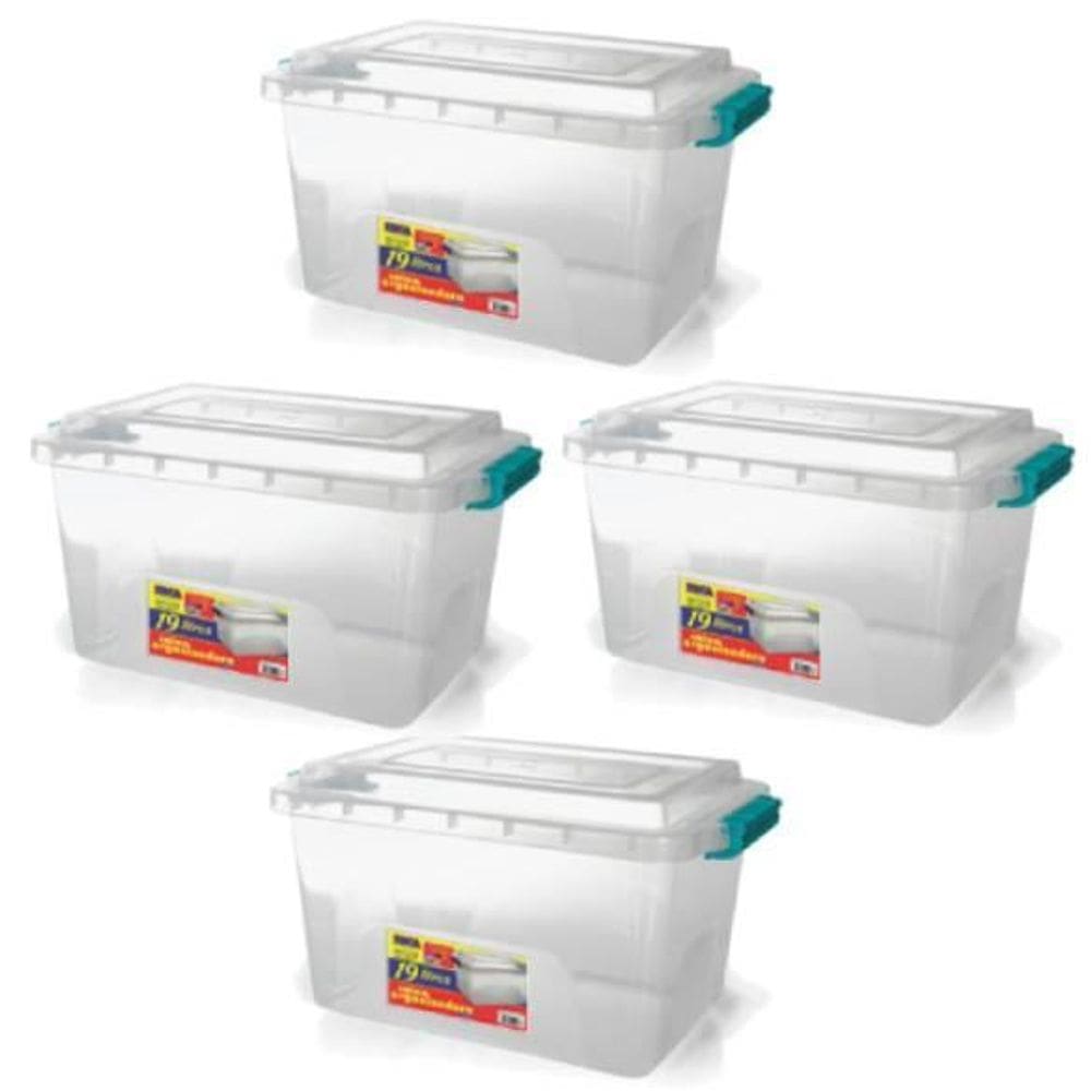 Kit 4 Caixas Organizadoras Transparente Tampa E Travas 19 L