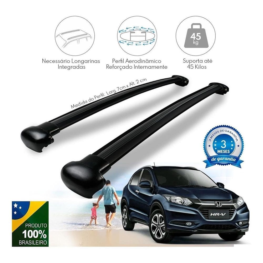 Rack Travessa Teto Honda Hrv 2015 Em Diante Preto Preto