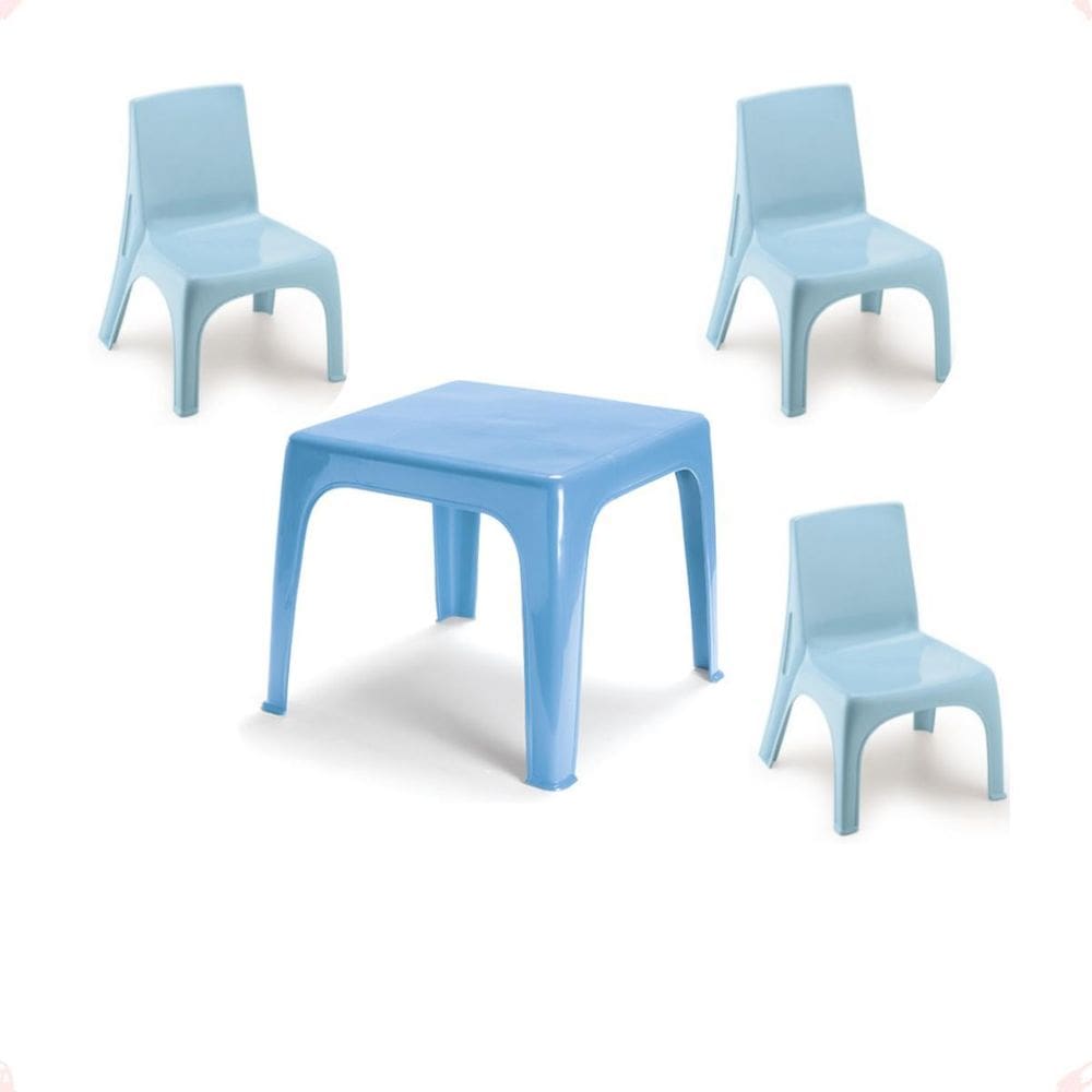 Mesinha Pequena Infantil Azul + 3 Cadeira Poltrona Educativa