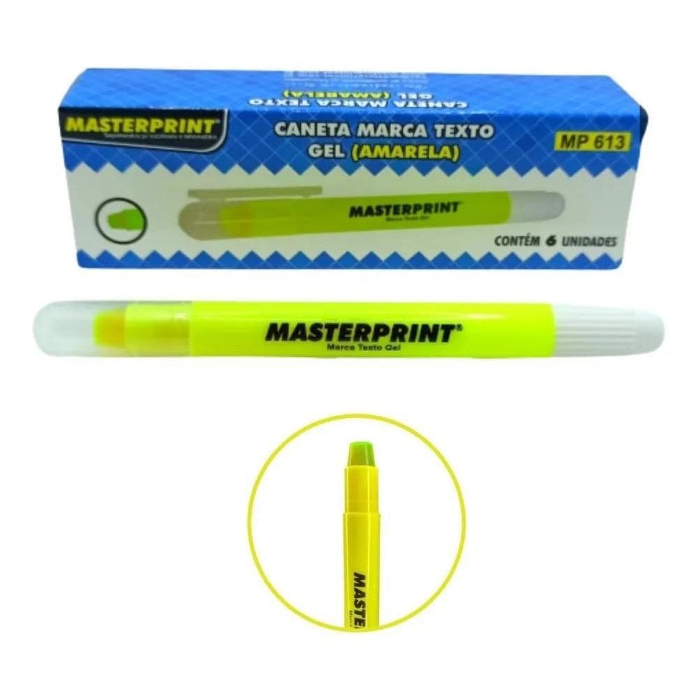 Kit 6 Unidades Caneta Marca Texto Gel Amarelo Premium Flex