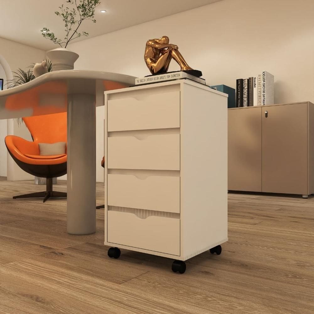 Gaveteiro Multiuso 4 Gavetas Com Rodizios Branco Branco