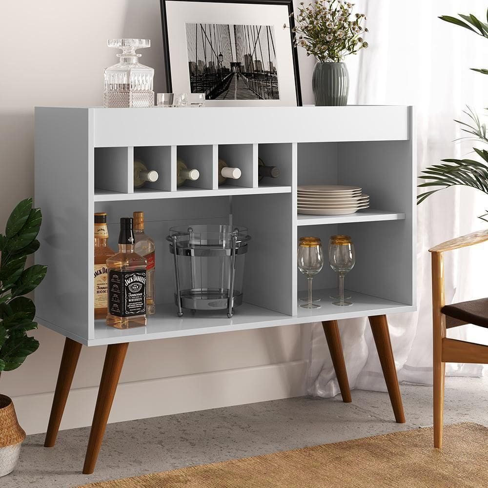 Aparador Adega Odin - 5 Garrafas Com Pés Palito Em Mdp Branco - Ej Móveis