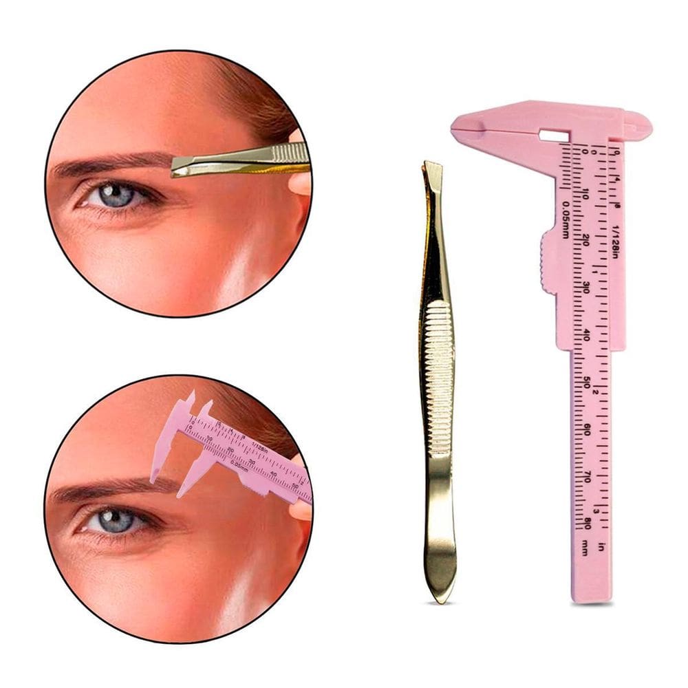 Kit Mini Paquímetro + Pinça Chanfrada Design De Sobrancelha