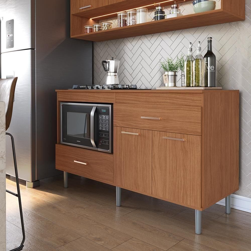 Balcão Para Cooktop 1,40m 5 Bocas 2 Portas Turim Nature