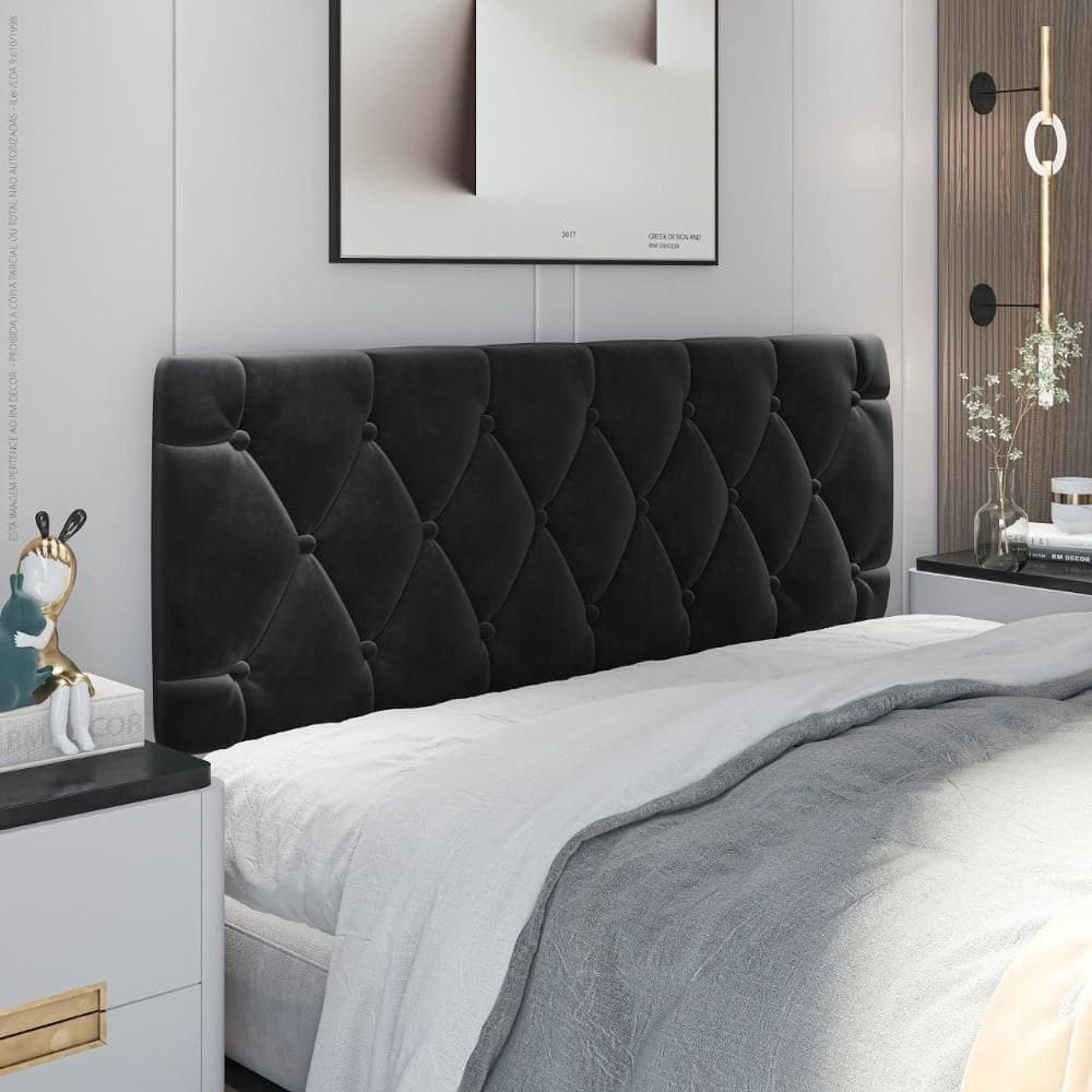 Cabeceira Almofadada Grazy - 140cm Suede Madeira Preto - Movelove Preto