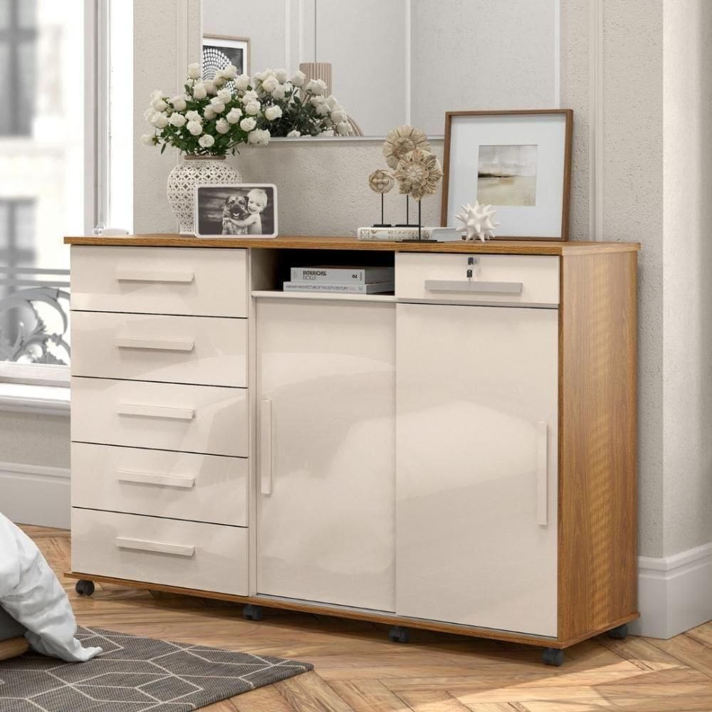 Cômoda Max 6 Gavetas E 2 Portas Lukaliam Móveis Freijó - Off White Freijó - Off White