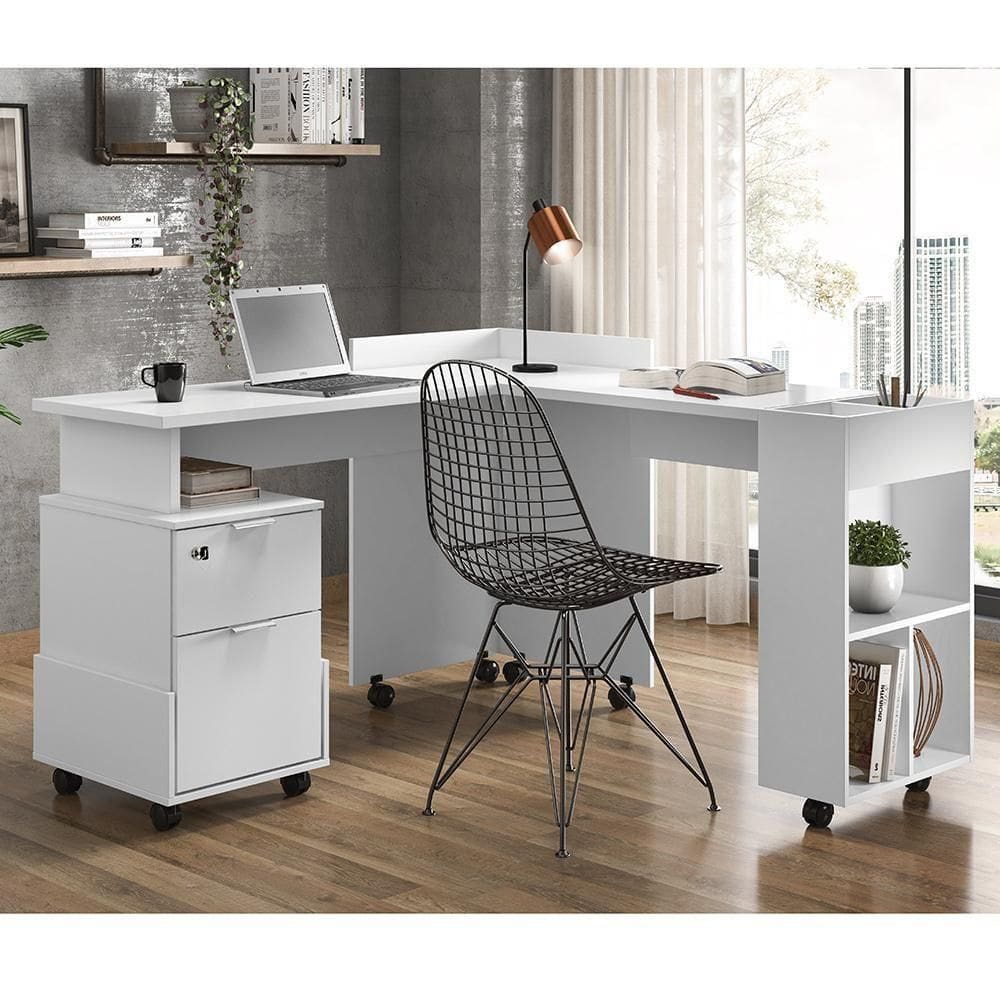 Mesa De Computador Em L Office Alessa 1 E 2 Lukaliam Móveis Branco Branco