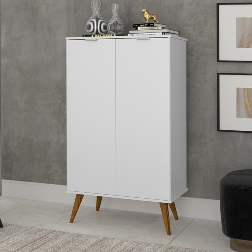 Sapateira Lisboa Multiuso Sofisticado Com Pés Retro Em Madeira - Branco Rede Móveis