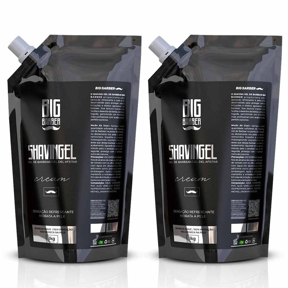 Kit 2X Shaving Gel De Barbear Cream 1Kg Refil Big Barber