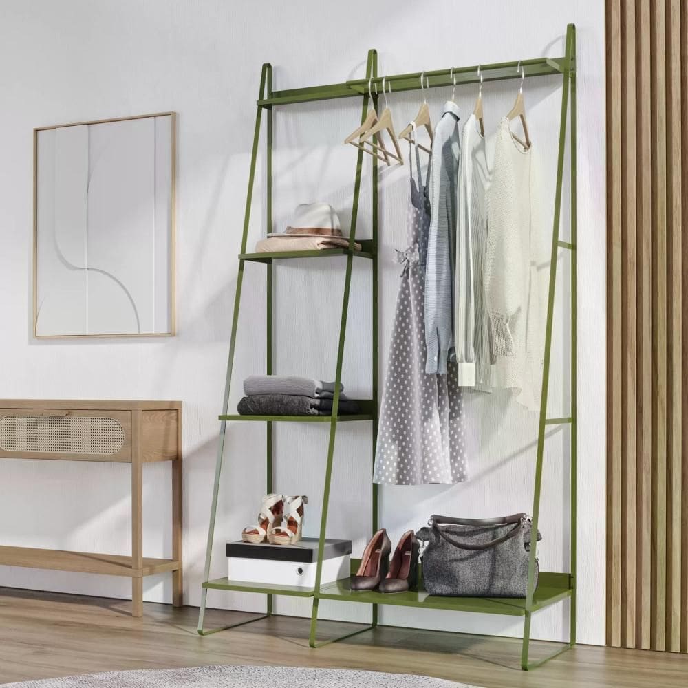 Arara de Roupas em Aço Begônia CabeCasa MadeiraMadeira Verde Musgo