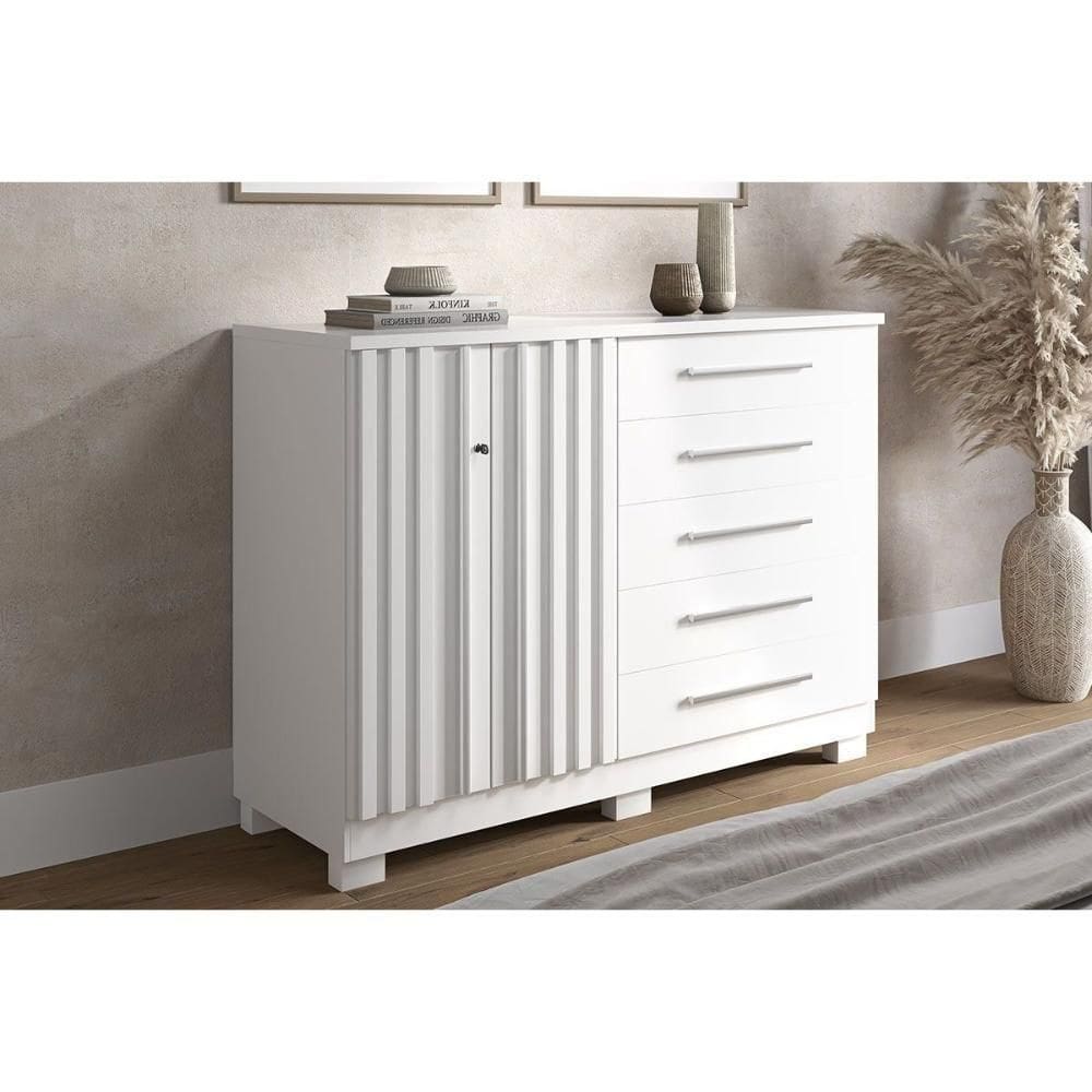 Cômoda De Quarto Bella C- 2 Portas E 5 Gavetas Branco - Acp