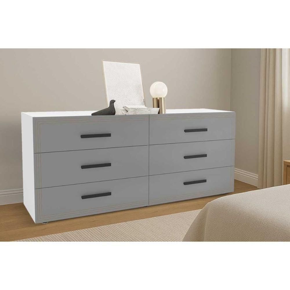 Cômoda De Quarto Valência C- 6 Gavetas Branco-cinza - Politorno
