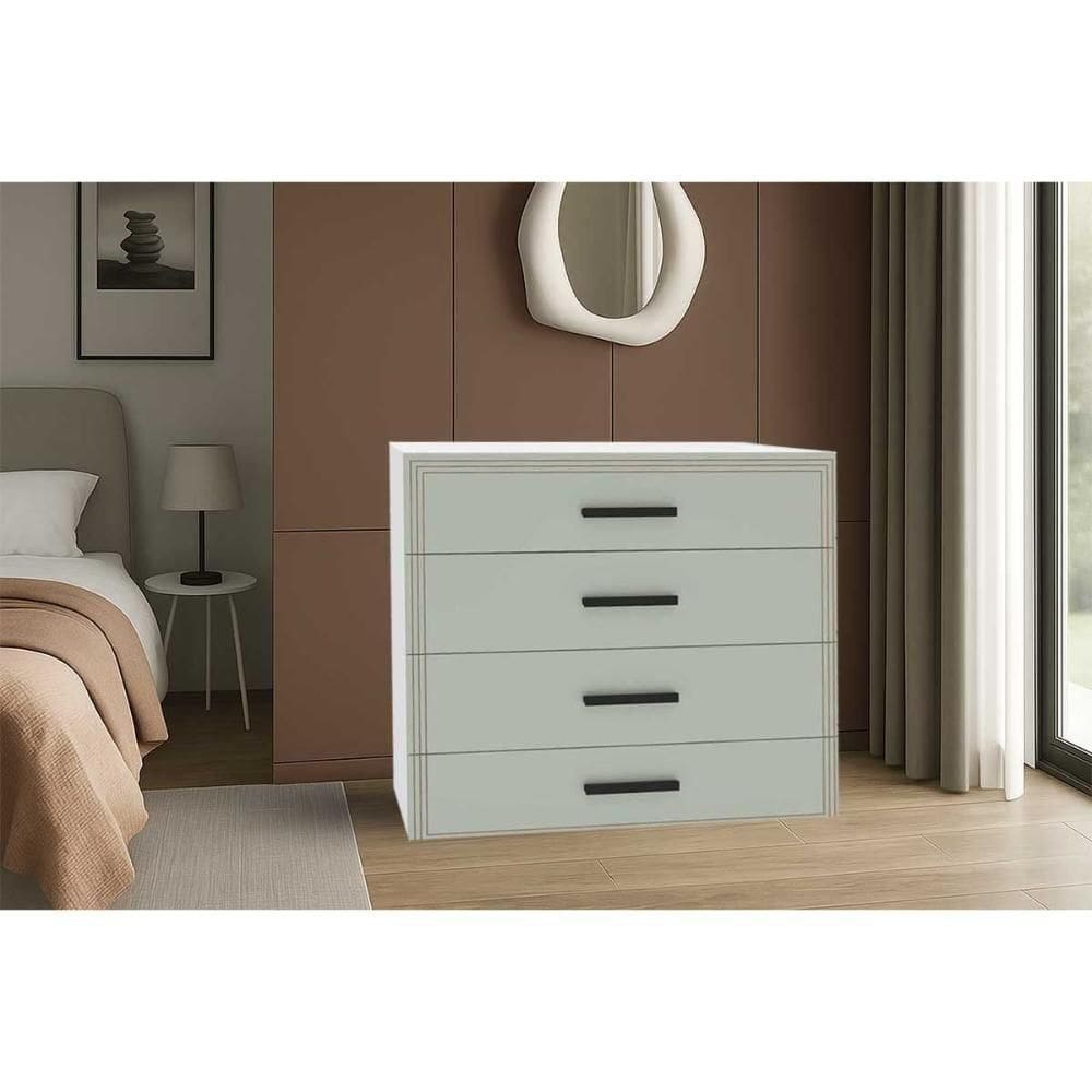 Cômoda De Quarto Valência C- 4 Gavetas Branco-verde - Politorno