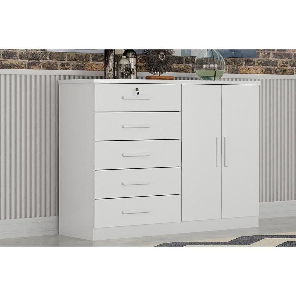 Cômoda De Quarto Space C- 2 Portas E 5 Gavetas Neve - Novo Horizonte