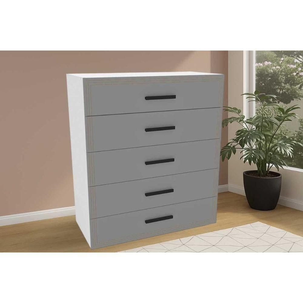 Cômoda De Quarto Valência C- 5 Gavetas Branco-cinza - Politorno