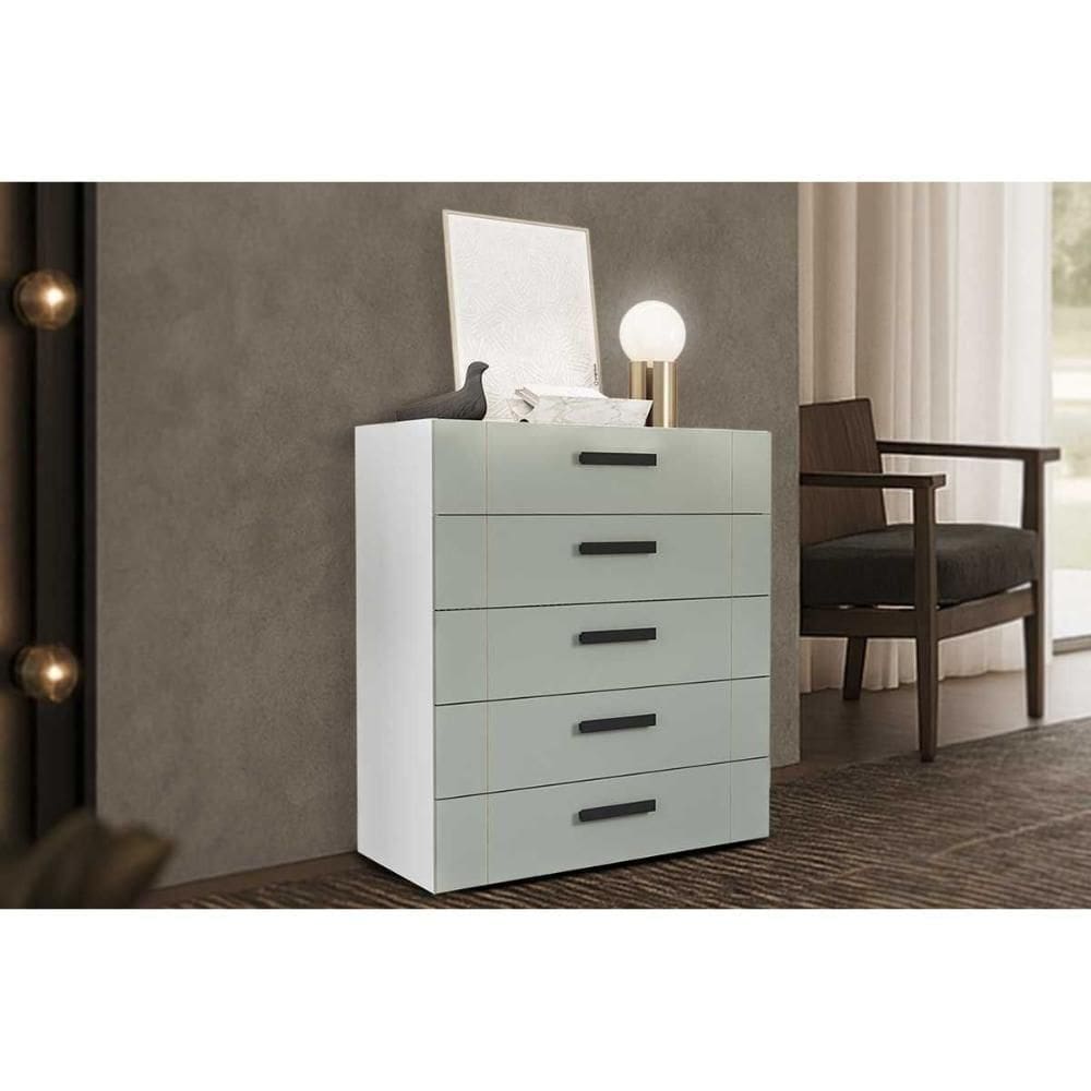 Cômoda De Quarto Lisboa C- 5 Gavetas Branco-verde - Politorno