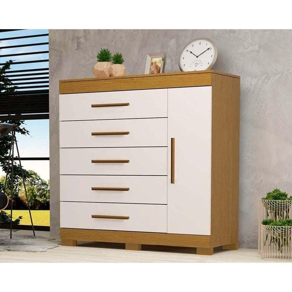 Cômoda De Quarto Rayane 1 Porta E 5 Gavetas C- Sapateira Cinamomo-off White - Acp