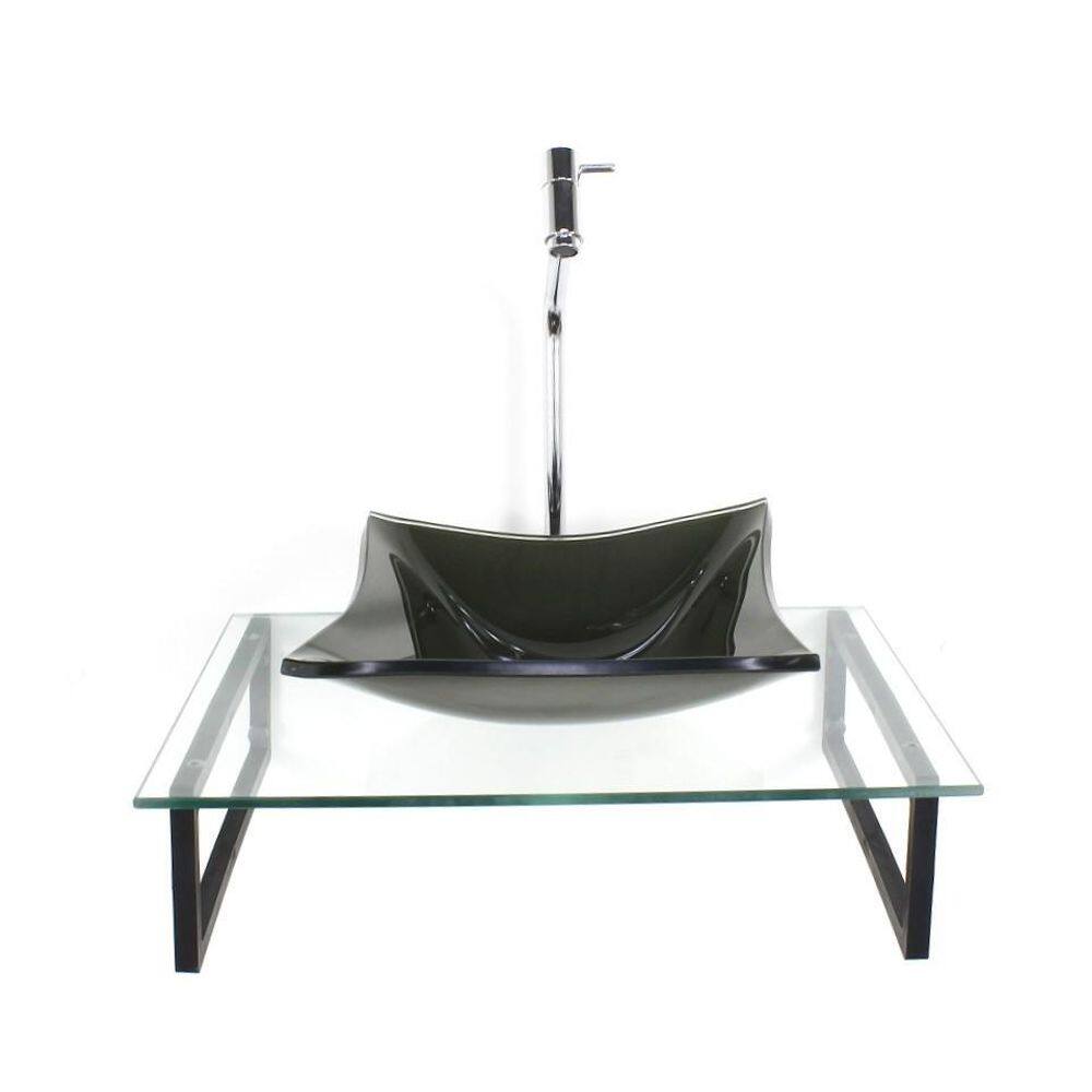 Kit Cuba Vidro Quadrada 10Mm Ouro Envelhecido Tampo 50Cm