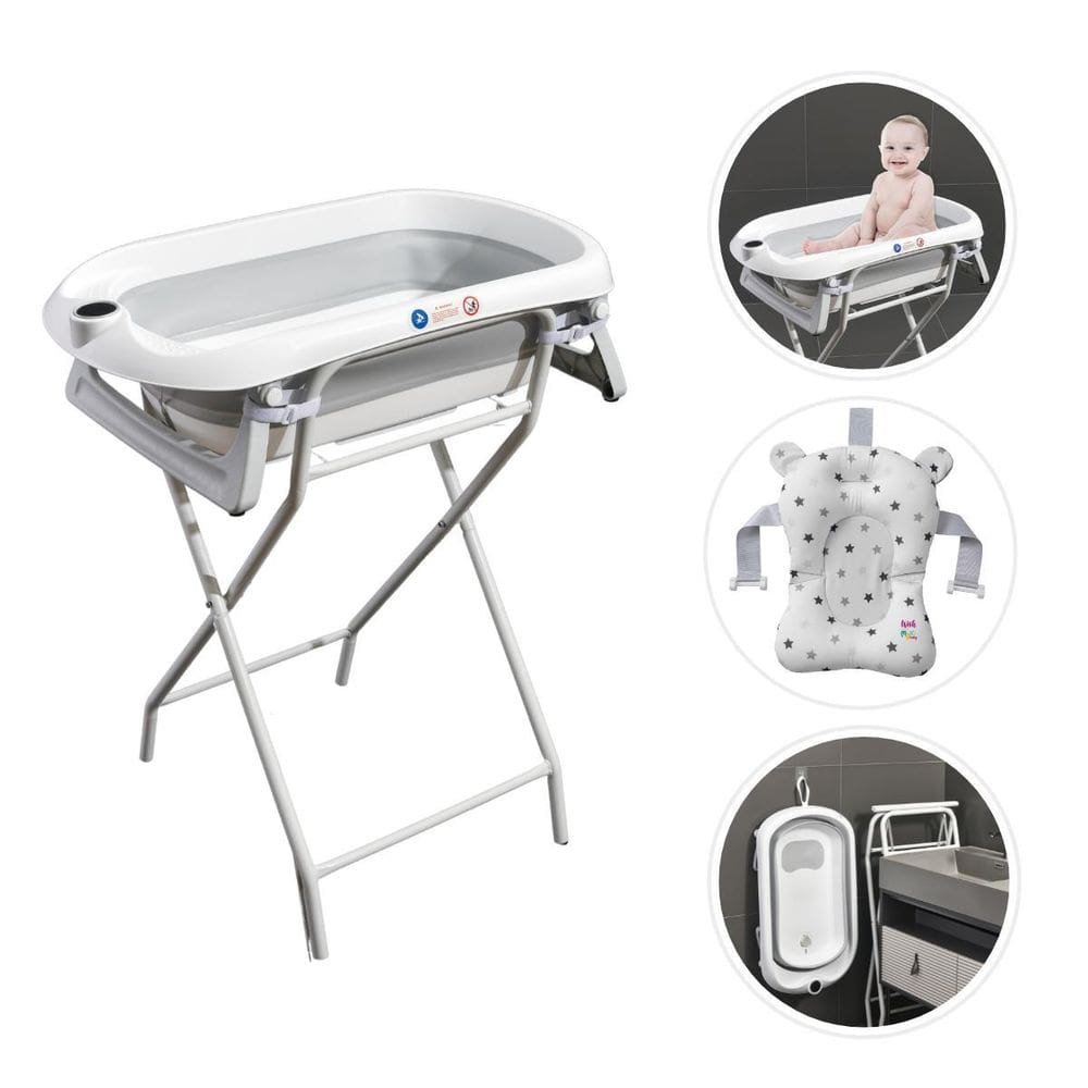 Banheira Para Bebê Dobrável C/Suporte Wish Branco Maxi Baby
