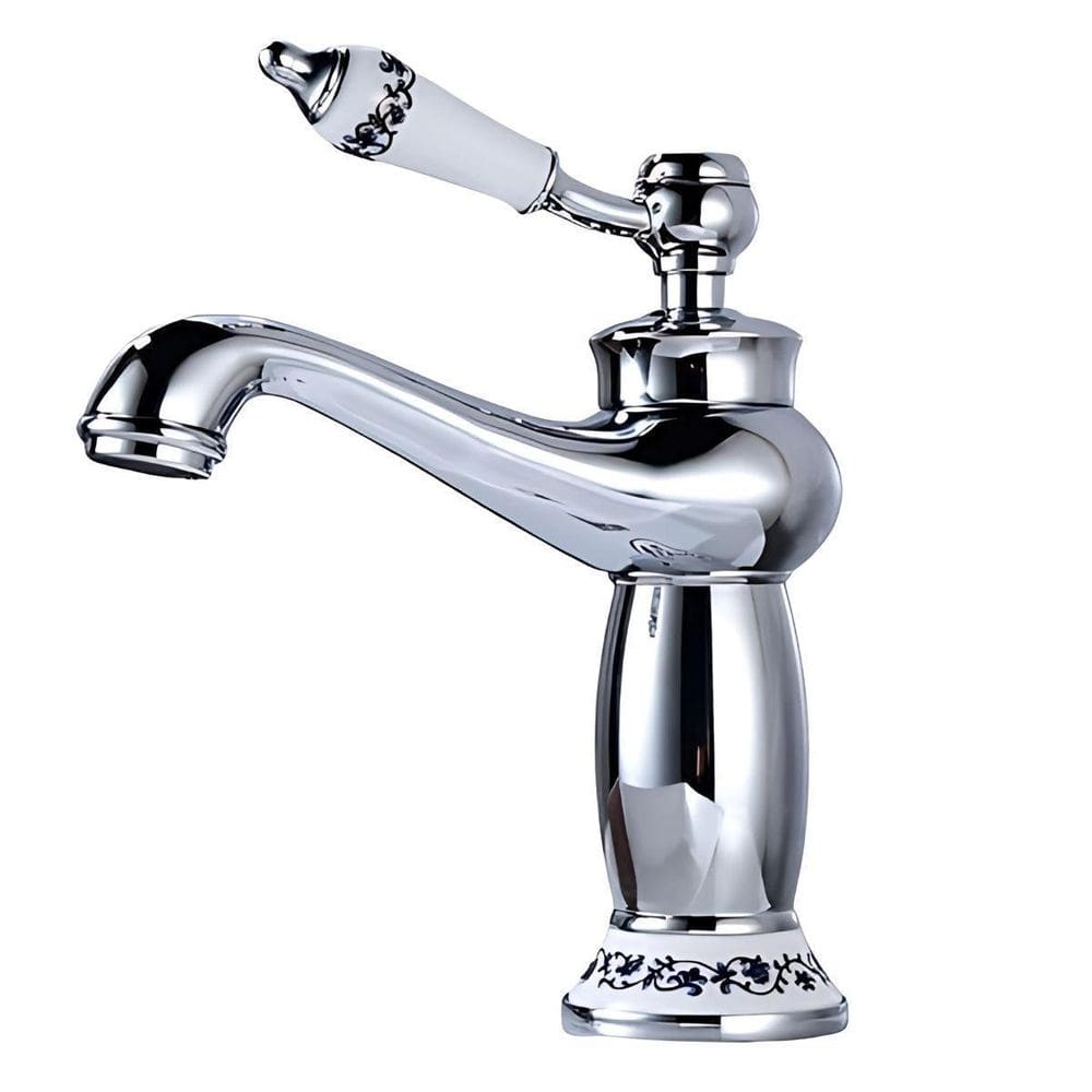 Torneira Lavabo Prata Com Porcelana Monocomando Retrô Luxo