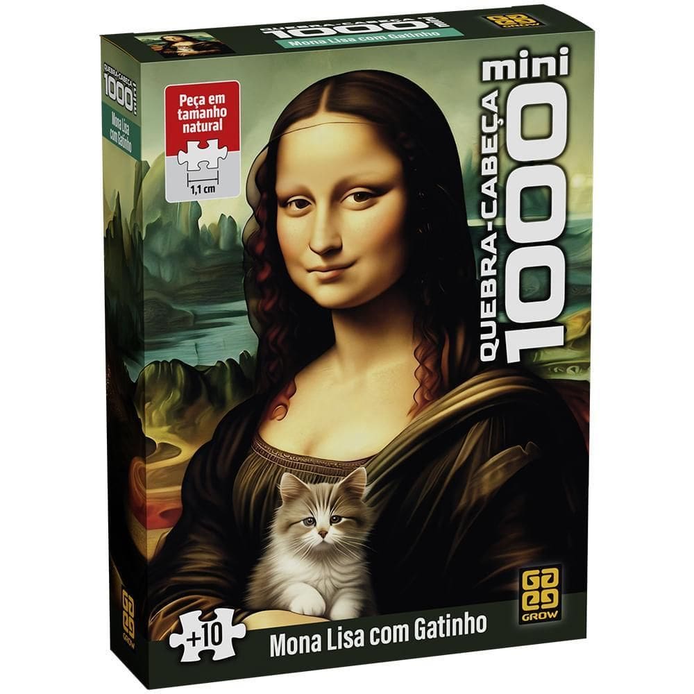 Mini Quebra-Cabeça 1000 Peças Mona Lisa Com Gatinho