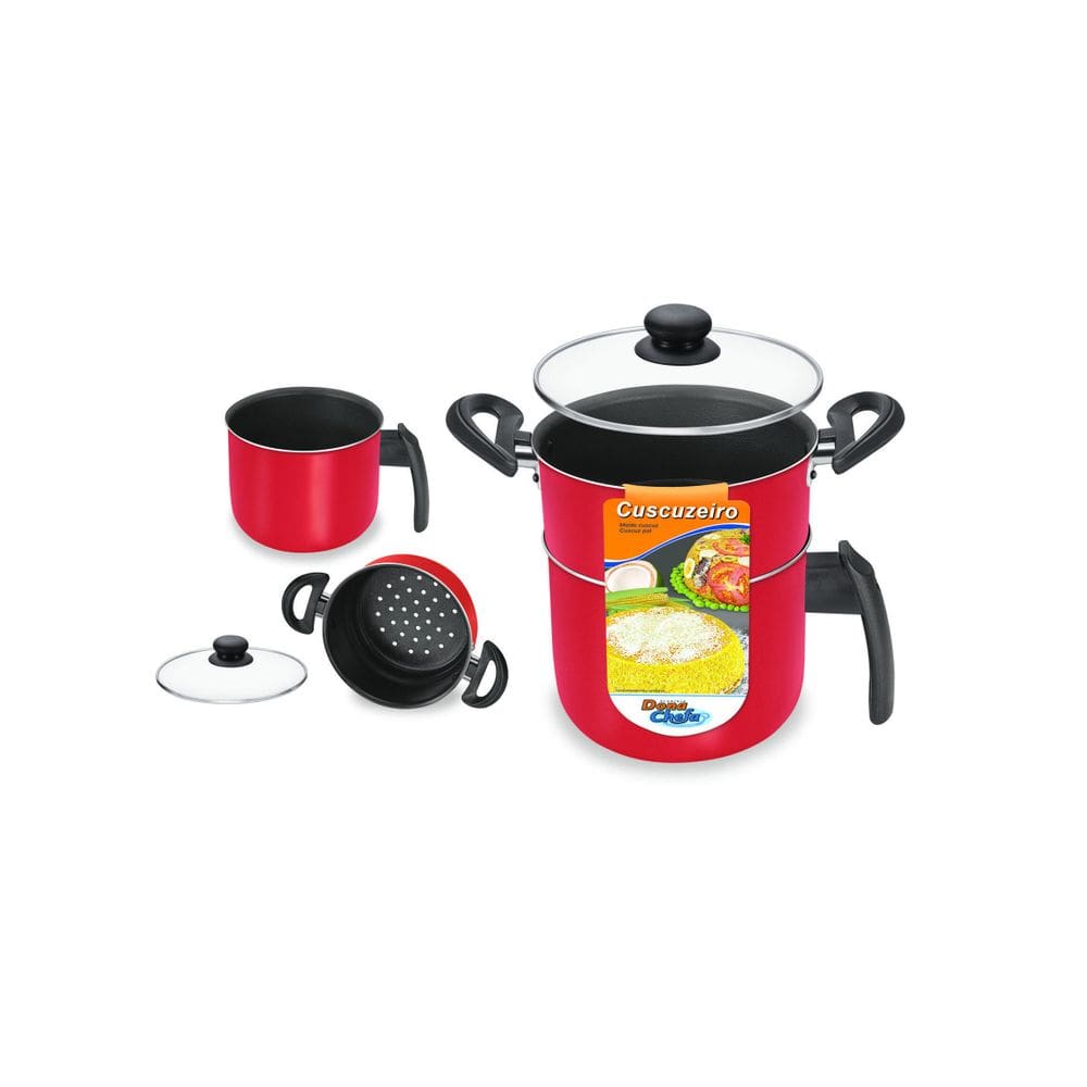 Cuscuzeiro Vermelho 1,6L Vidro Dona Chefa