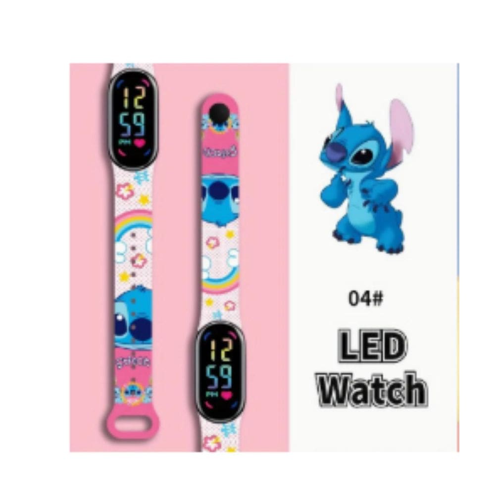 Relógio De Selicone Branco Stitch Led Com Adesivo De