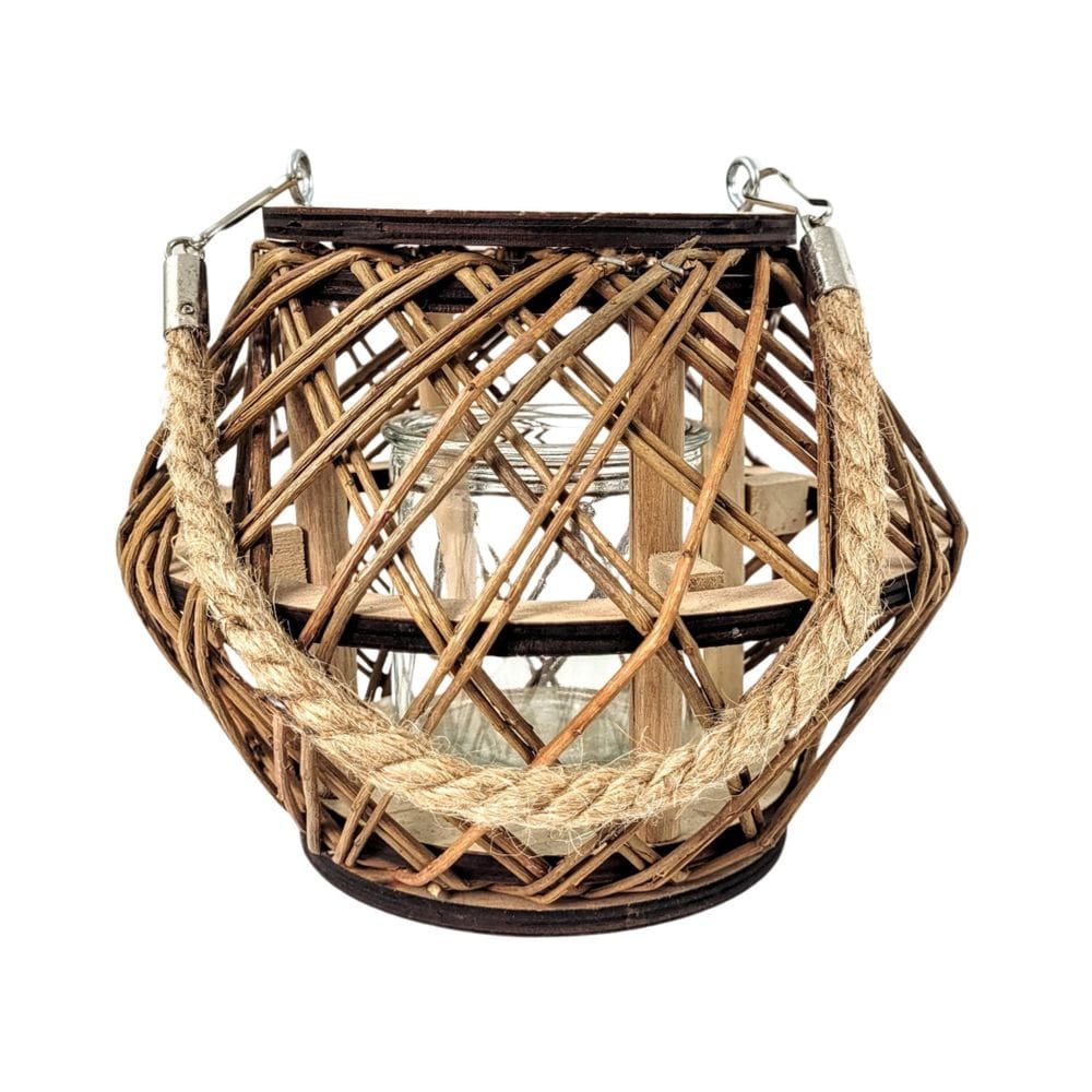 Lanterna Decorativa Lampião Castiçal Madeira Corda Rústico G