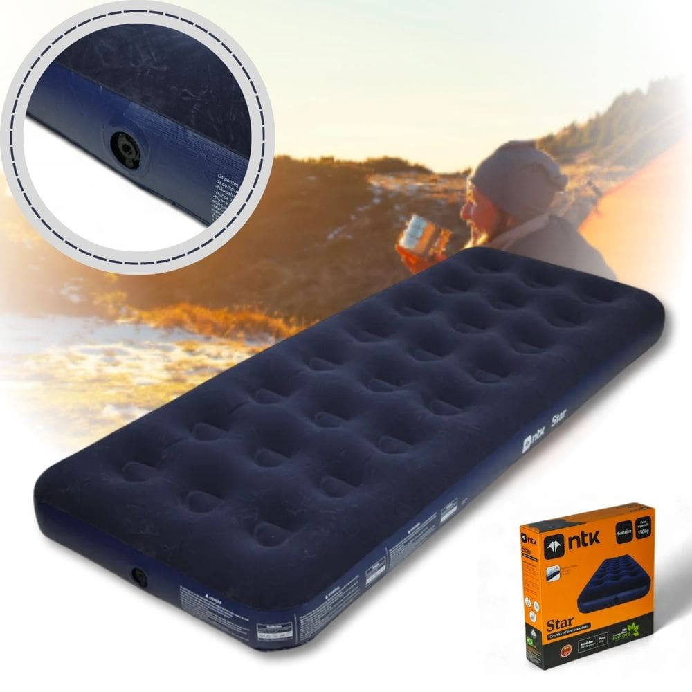Colchão Inflável Solteiro Nautika 185cm x 74cm x 23cm 1,6kg Azul-marinho Suporta 150kg