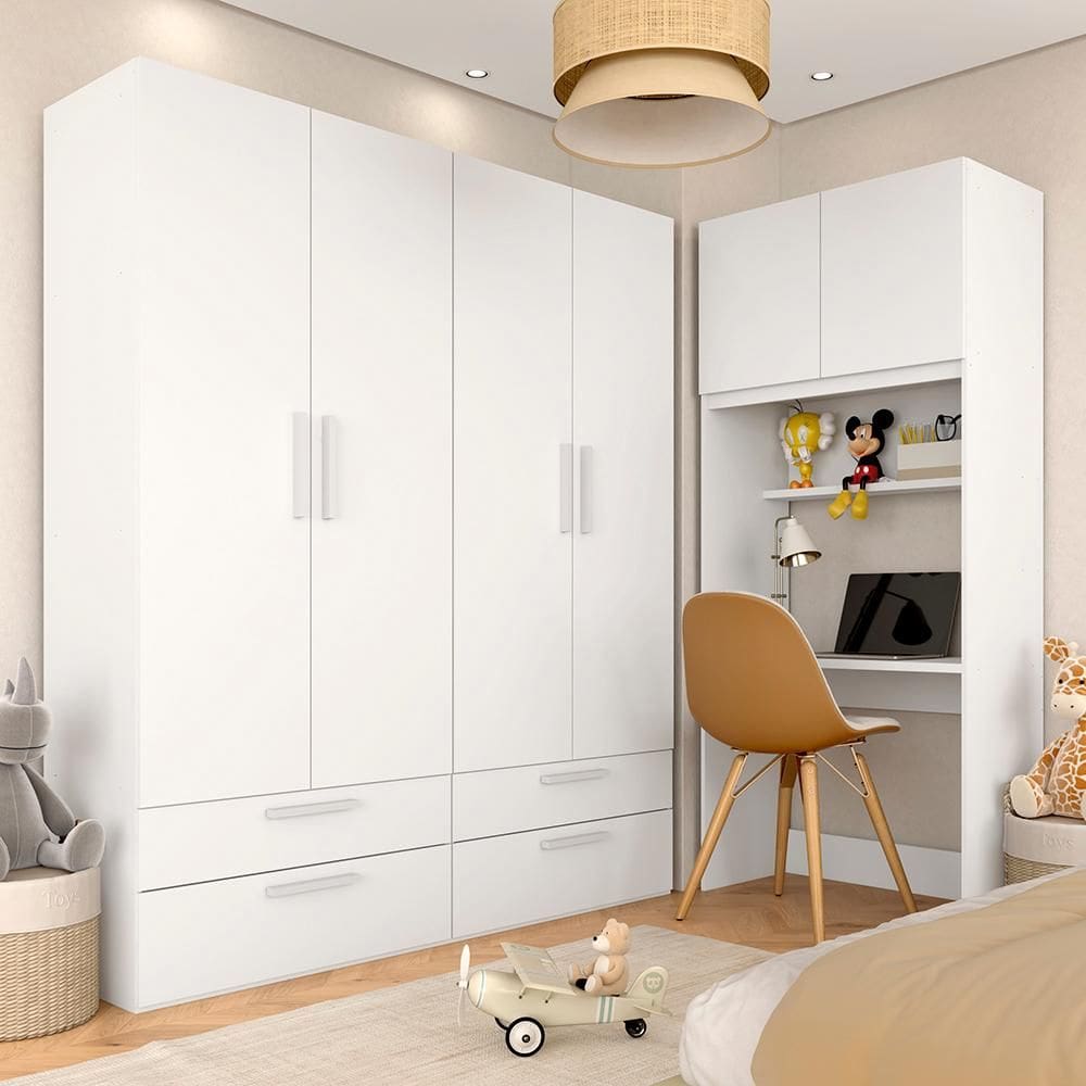 Guarda Roupa Modulado Infantil Com Escrivaninha Joy Branco - M.a
