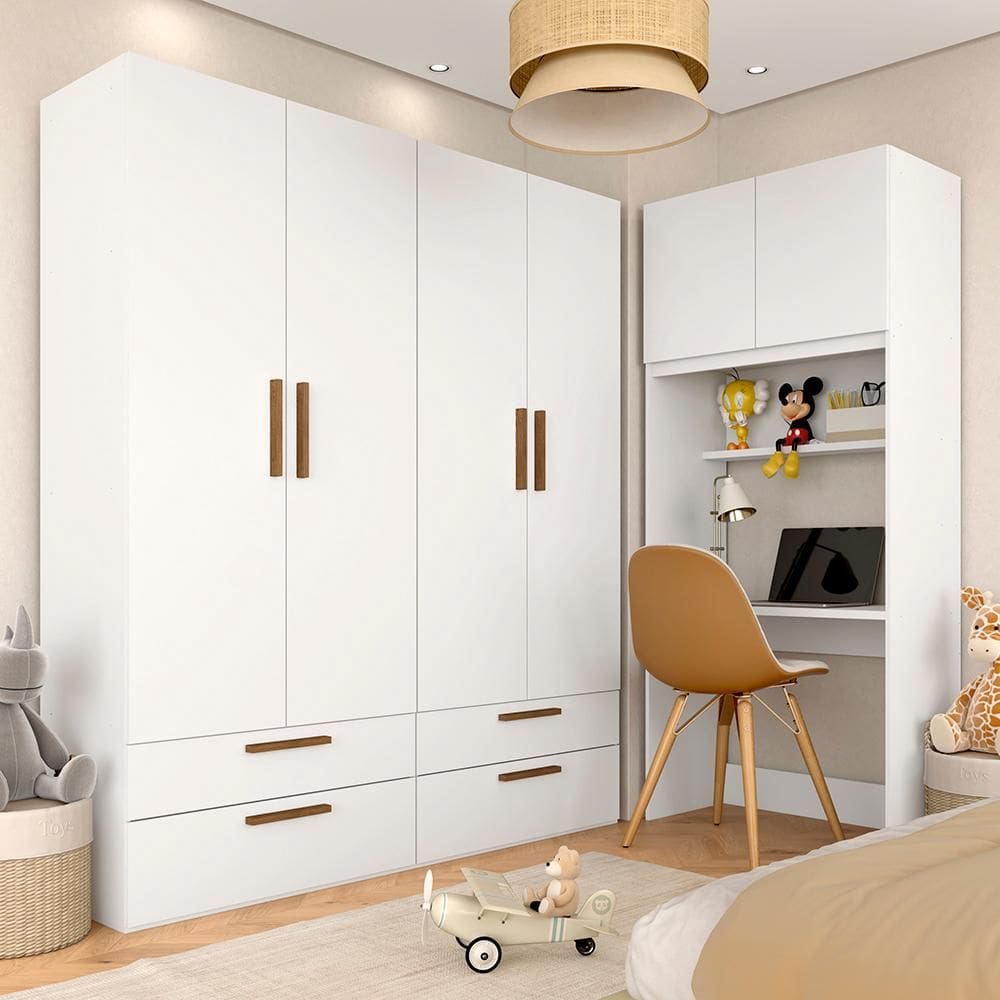 Guarda Roupa Modulado Infantil Com Escrivaninha Joy Branco/freij - M.a