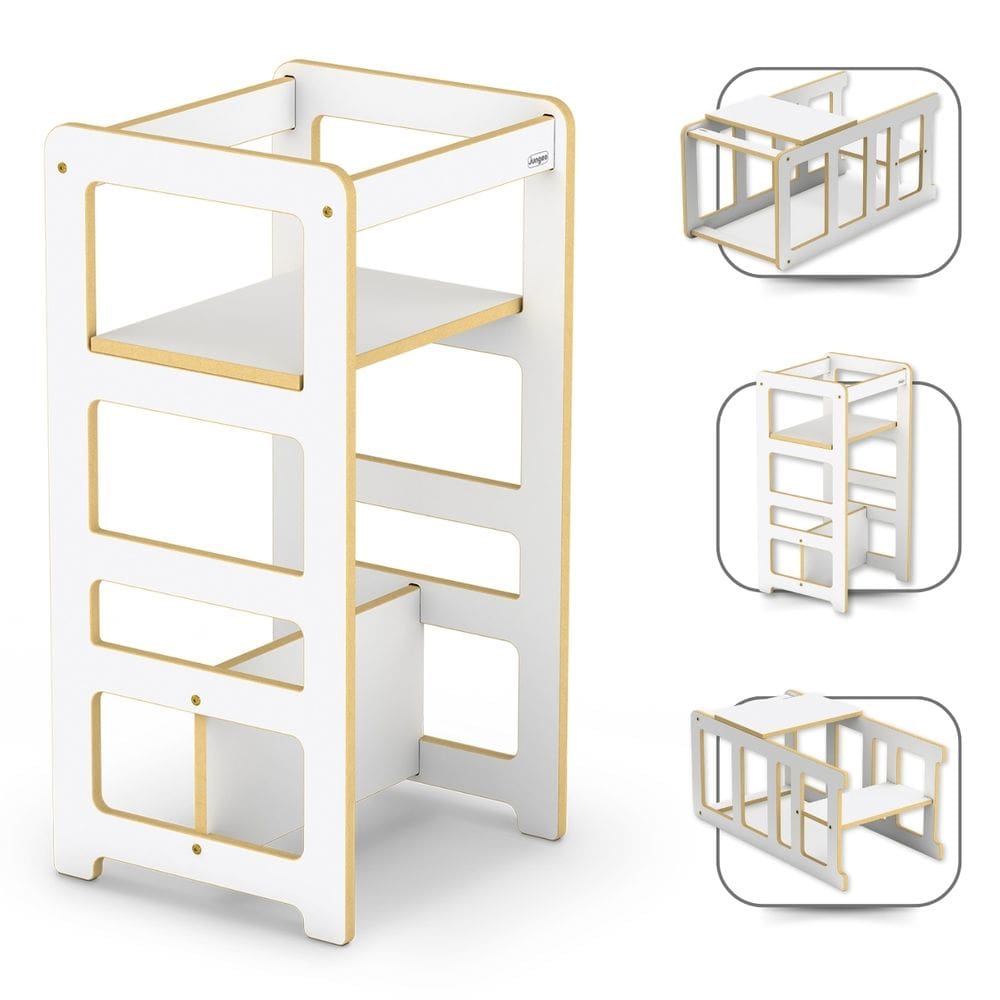 Torre de Aprendizagem Montessoriana 3 andares 4 em 1 mesa cadeira e escadaa