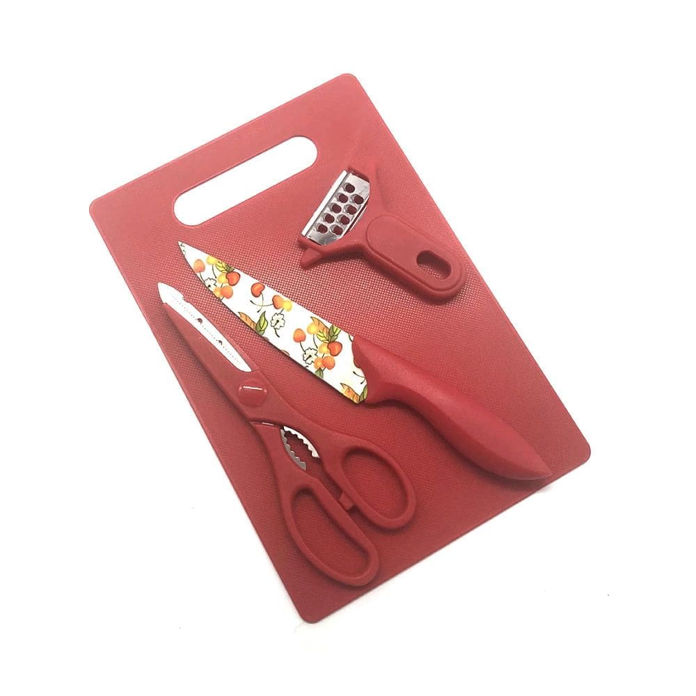 Kit de Cozinha Le com Tábua, Tesoura, Descascador e Faca