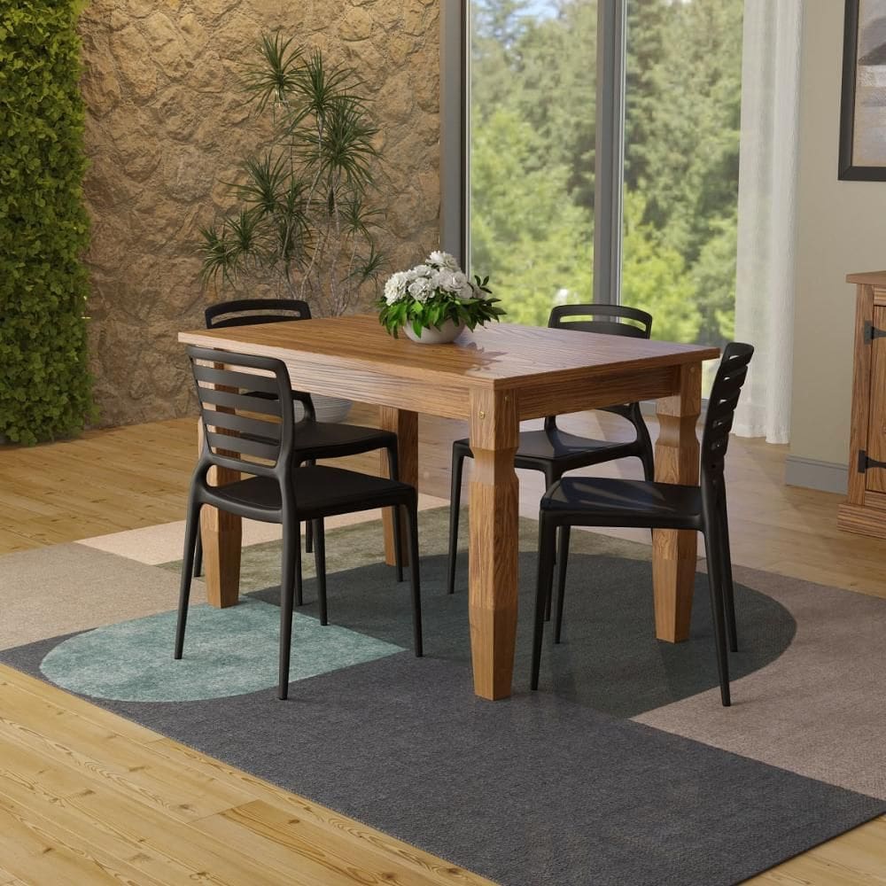 Conjunto Mesa Madeira Maciça Marin Brasil 4 Cadeiras Sofia Preta Tramontina