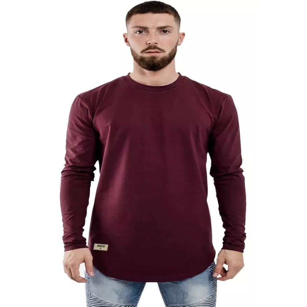 Camiseta Longline Manga Longa Bordô 100% Algodão
