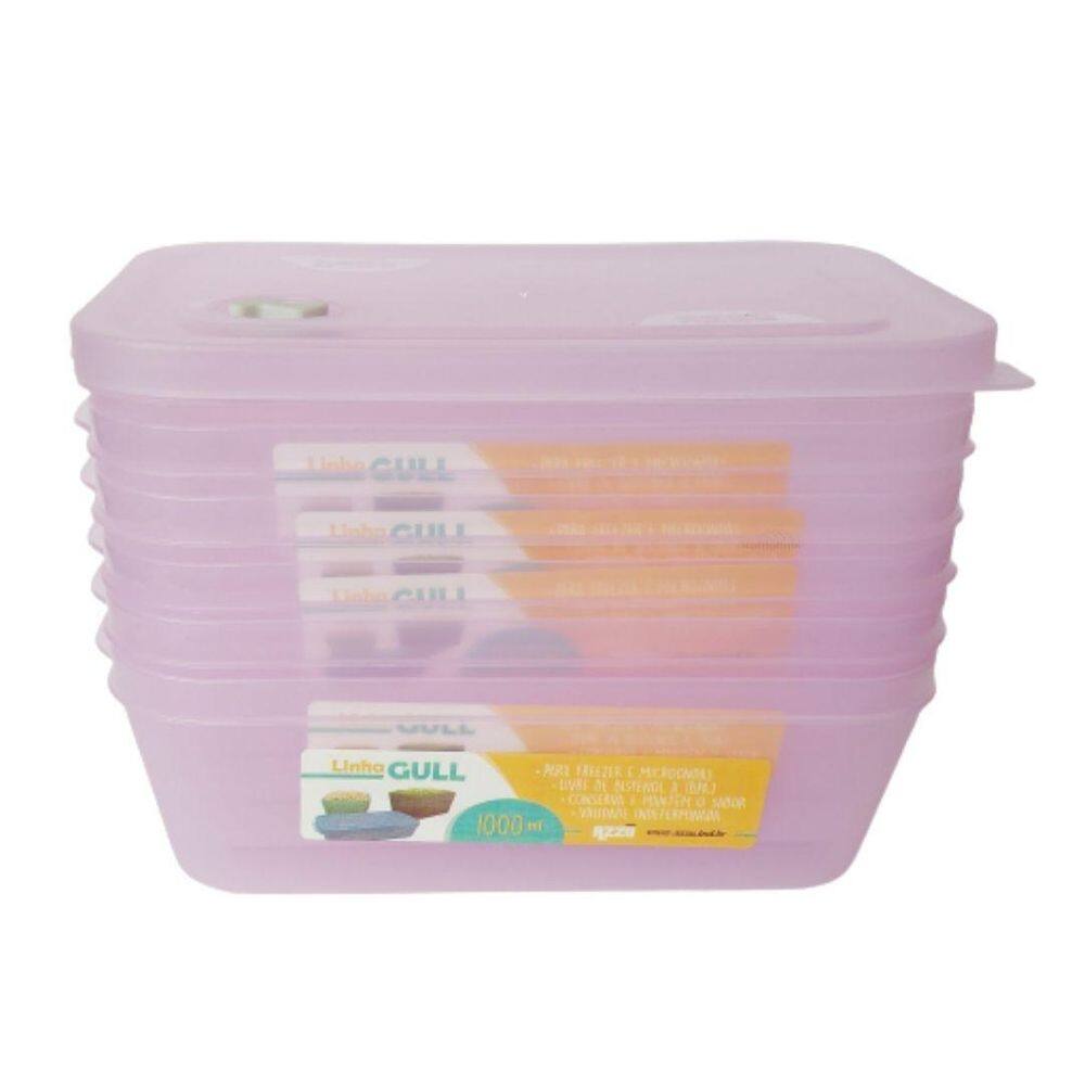 Kit 06 Pote Plastico Gull Válvula Translucido 1000Ml Rosa