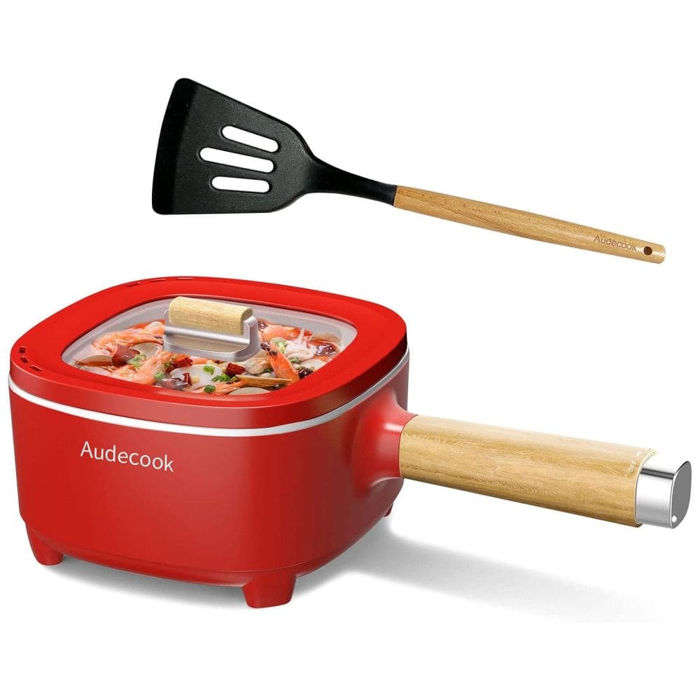 Frigideira Cerâmica 20cm + Panela Elétrica 2L Audecook Hot Pot: Cooker Portátil para Ramen, Bife, Arroz, Aveia e Sopa, Controle de