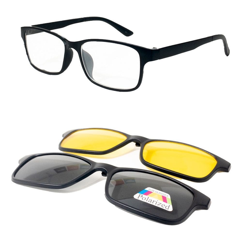 Armação De Óculos + 2 Lentes Clip On Noturna E Solar 2252