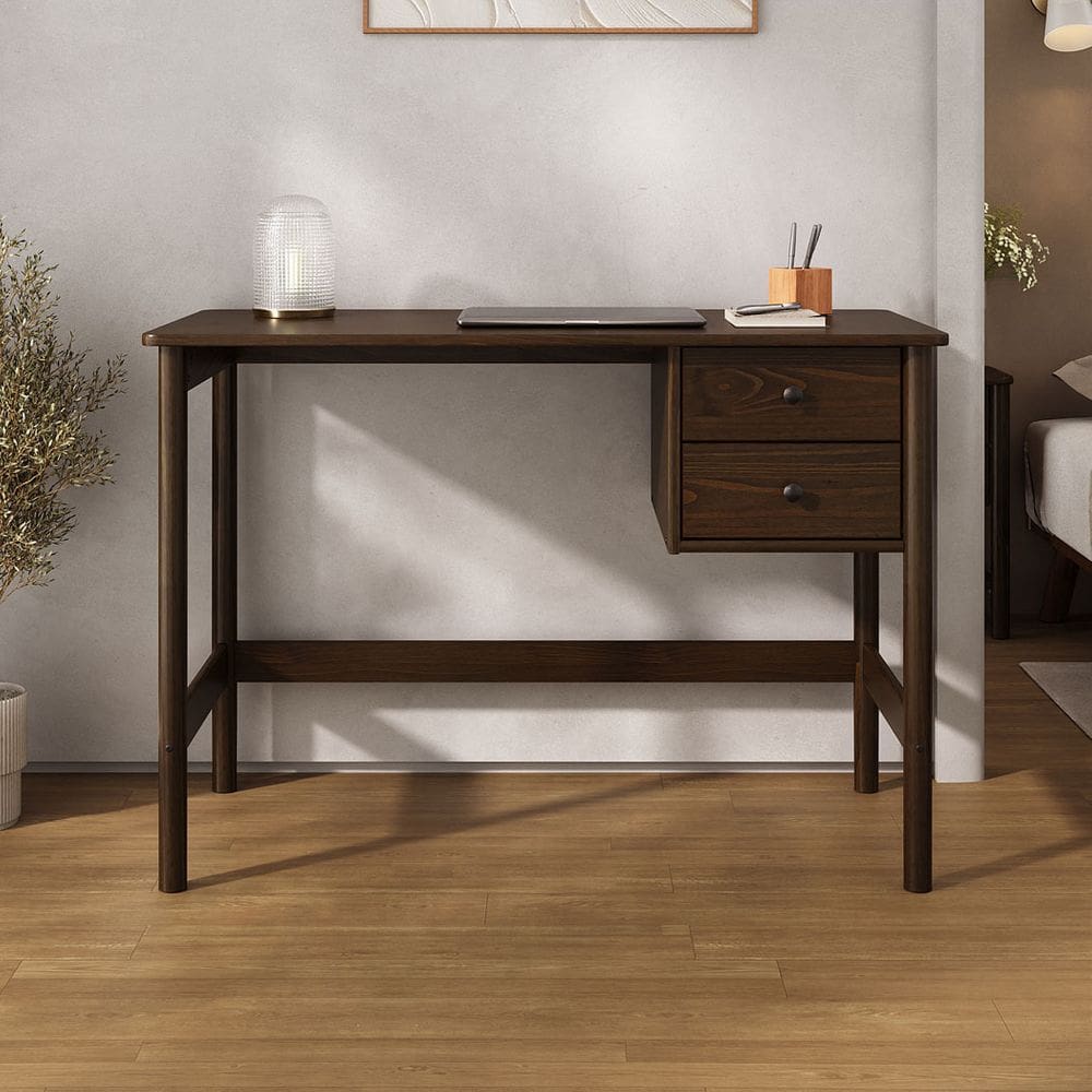Mesa De Madeira Escrivaninha 2 Gav Home Office Cor Imbuia Marlo