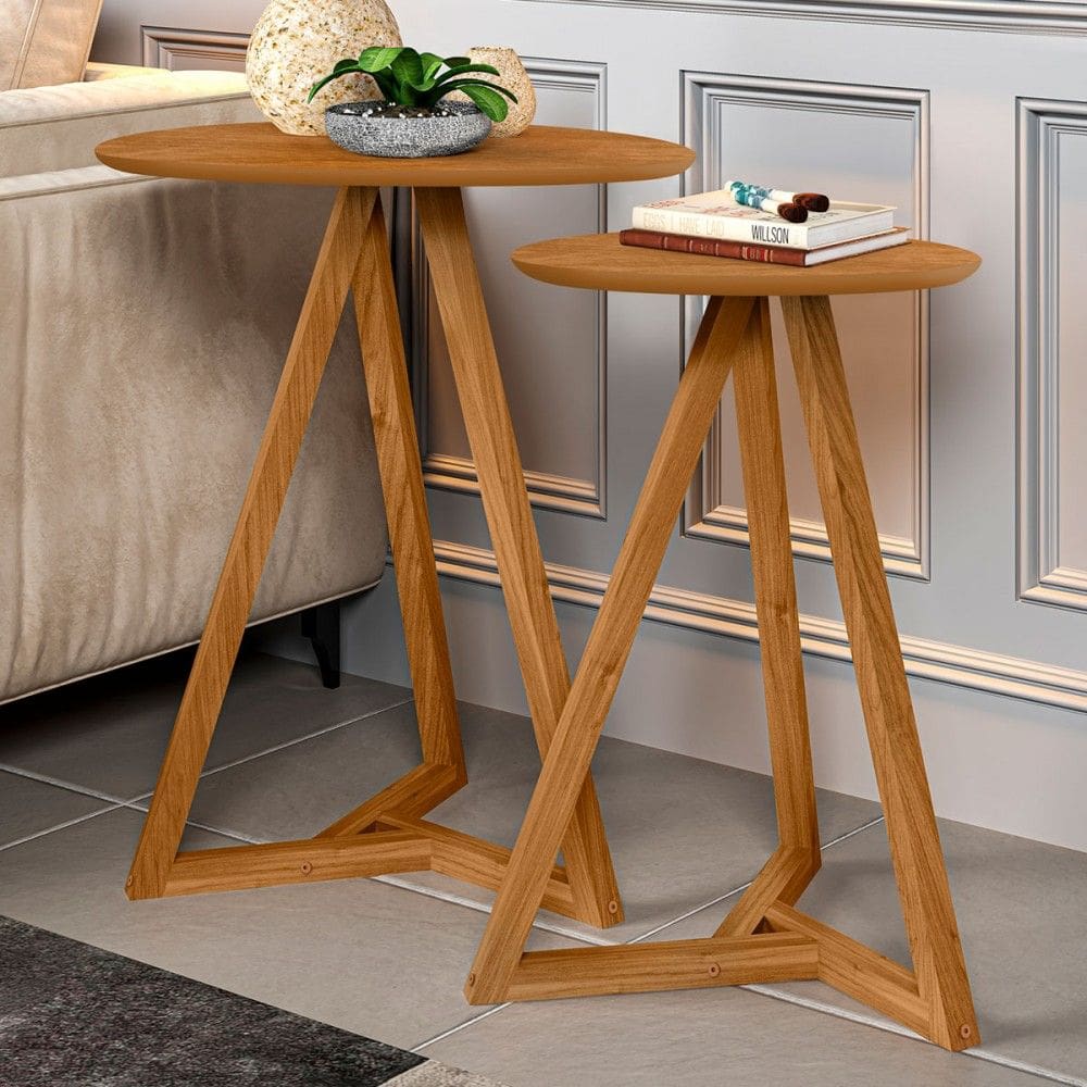 Mesa de Canto Palmas Kit 2 Peças Natural - Pnr Móveis