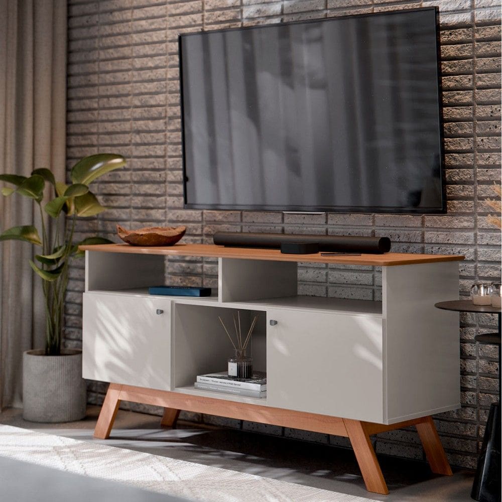 Rack para TV Até 43 Polegadas Villa 2 Portas 1 Prateleira Off White/Natural - Pnr Móveis