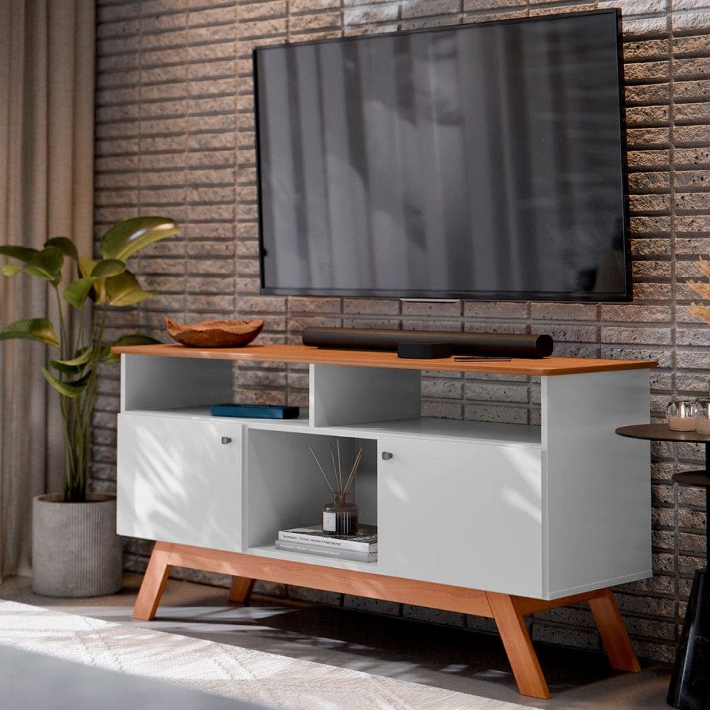 Rack para TV Até 43 Polegadas Villa 2 Portas 1 Prateleira Branco/Natural - Pnr Móveis