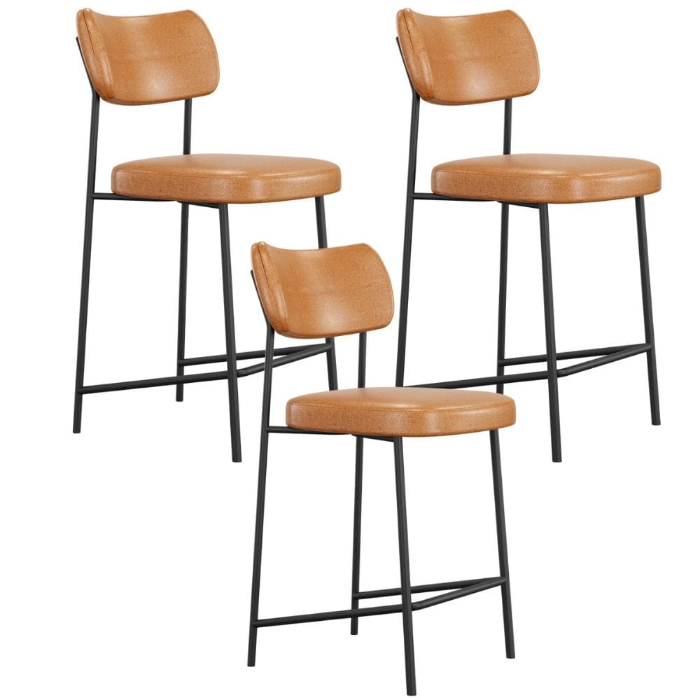 Kit 03 Banquetas Baixa Bar Cozinha Sala De Jantar Preto Melina L02 Couríssimo Whisky - Lyam Decor